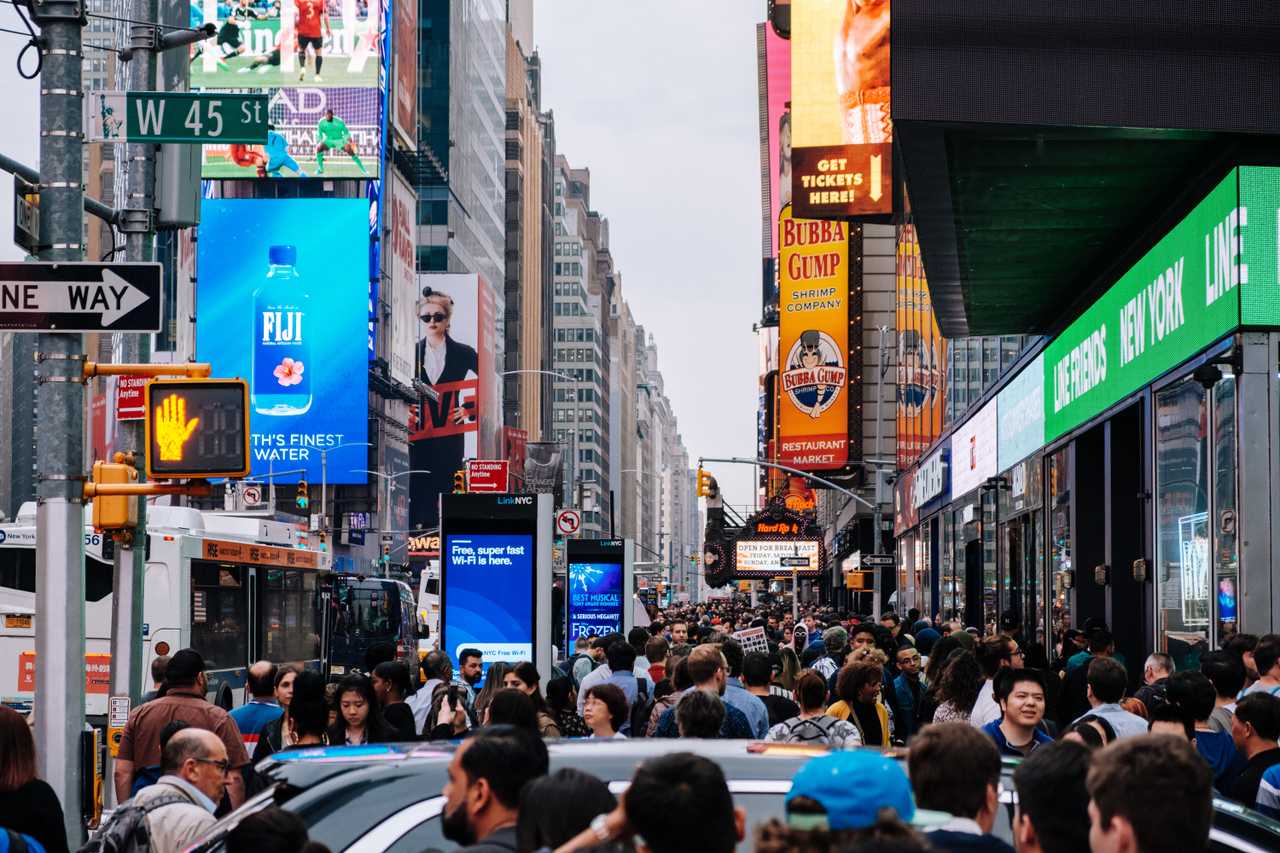 busy street full of people walking