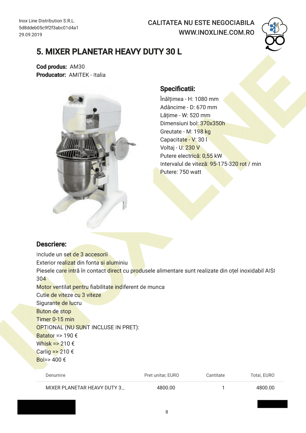 Inox Line offer version 2019 - Product page
